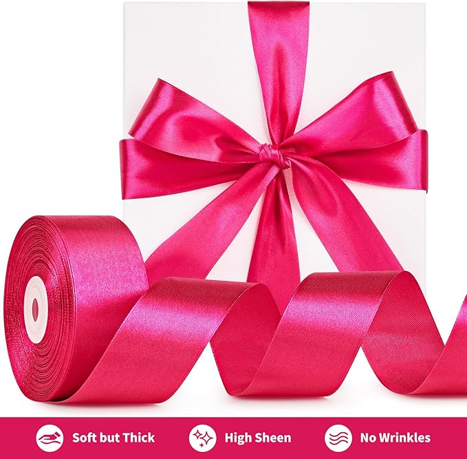 1-1/2 Inch Wide Rose Red Satin Ribbon, 50 Yards Solid Polyester Fabric Ribbon for Roses Making, Gift Wrapping, Christmas, Wedding Decorations, Crafts, Bows