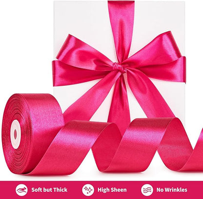 1-1/2 Inch Wide Rose Red Satin Ribbon, 50 Yards Solid Polyester Fabric Ribbon for Roses Making, Gift Wrapping, Christmas, Wedding Decorations, Crafts, Bows