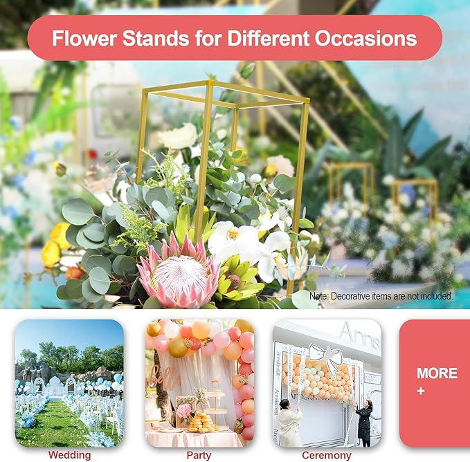 23.6Inch 10 Pcs Column Vases Gold Centerpieces, Tall Centerpiece Stands Metal Flower Stands Gold Wedding Centerpieces Vase for Table Party Wedding Decorations Flower Rack