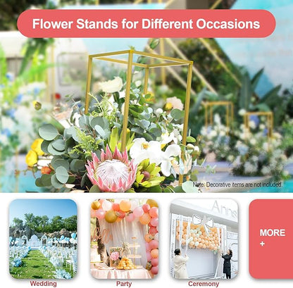 10Pcs Gold Wedding Flower Stands, Metal Column Flower Holder Gold Flower Centerpieces Stands Wedding Metal Centerpieces Rectangular Vase for Wedding Decorations Party Event (10Pcs 23.62in)