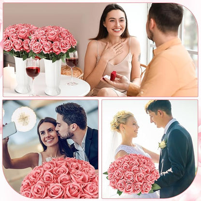 80 Pcs Roses Artificial Flowers, Silk Rose Red Artificial Flowers Petals Long Stem Roses for Wedding Bouquet Home Party Decor