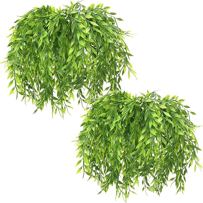 PASYOU Artificial Willow, Plastic Plants Greenery Leaves Fake Hanging Vine Faux Ivy for Home Indoor Outdoor Garden Door Wall DIY Basket Planter Filler Wedding Party Decoration UV Resistant - 8 Pack