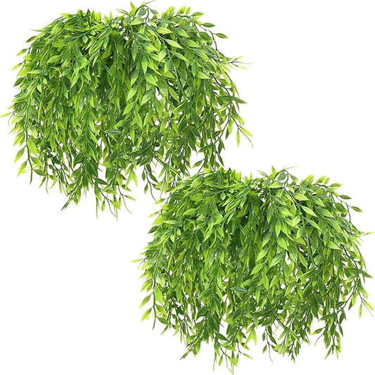 PASYOU Artificial Willow, Plastic Plants Greenery Leaves Fake Hanging Vine Faux Ivy for Home Indoor Outdoor Garden Door Wall DIY Basket Planter Filler Wedding Party Decoration UV Resistant - 8 Pack