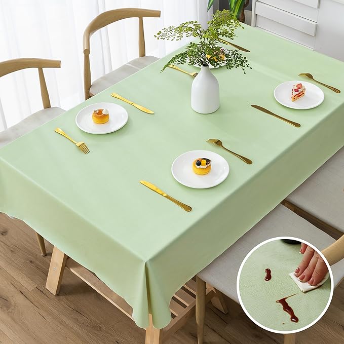 Rectangle Table Cloth,100% Waterproof Tablecloth Oil Proof Spill Proof Vinyl Table Cloth, Wipe Clean Plastic Table Cover for Dining, Camping, Indoor and Outdoor 54" x 78",Green