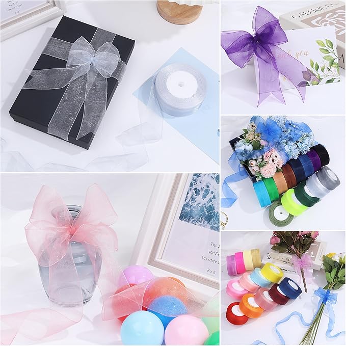 1-1/2 Inch x 50 Yards Sheer Organza Ribbon Chiffon Ribbon for Gift Wedding Flower Bouquet Wrapping Decorations Crafts (Dusty Blue)