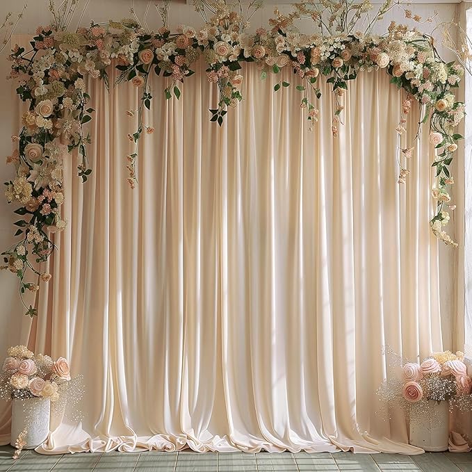 10x10ft Wrinkle Free Backdrop Curtain for Parties Soft Fabric Drapes Wedding Cream Curtain Backdrop for Birthday Party Decorations Background for Photography 5x10ft,2 Panels