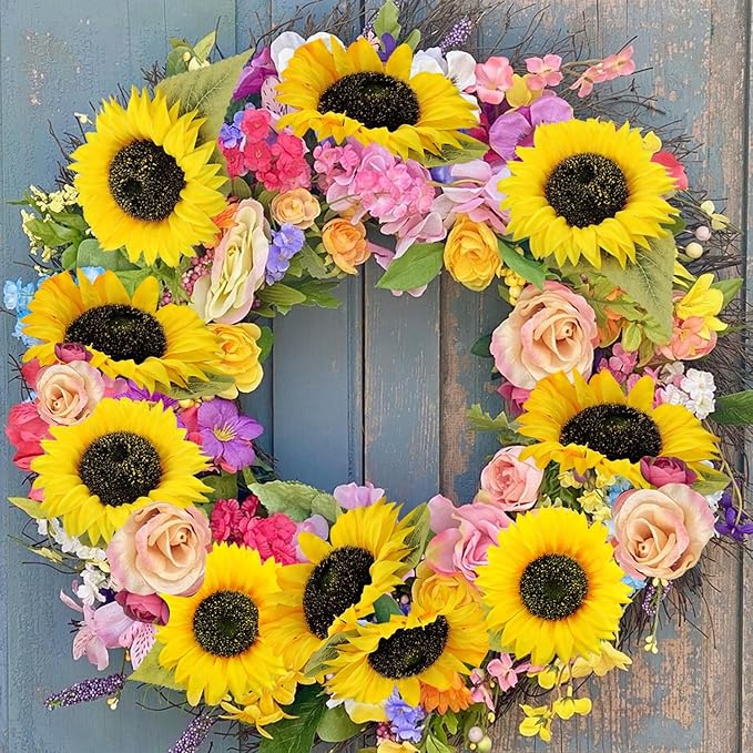 10 Pcs Sunflowers Artificial Flowers with Long Stems Silk Fake Large Sunflowers Bouquet Faux Sunflower Arrangement for Outdoor Indoor Home Vase Table Wedding Party Garden DIY Decor (Yellow)