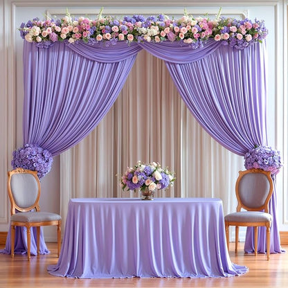 Lavender Backdrop Curtains 4 Panels - Wrinkle-Free Polyester Photography Drapes for Baby Shower & Party Background Backdrop Stand - 16 X10FT