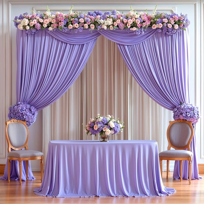 Wish Care Lavender Backdrop Curtain 8 Panels - Wrinkle-Free Polyester Photography Drapes for Baby Shower & Birthday Party - 32 X10FT