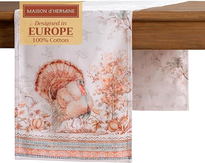 Maison d' Hermine Table Runner 100% Cotton Double Layer Table Runners 108 inches Long for Thanksgiving Christmas Decorations Home Kitchen Dining Party Wedding (Giving Thanks, 14.5" x 108")