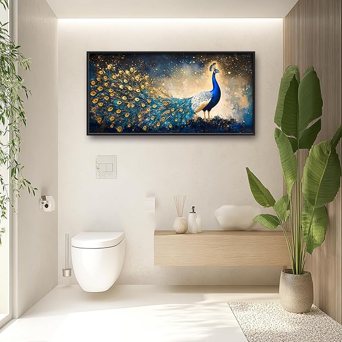 Peacock Large Wall Art Framed Gold Wall Decor for Living Room Mountain Peacock Pictures Oversized Canvas Print Painting Modern Extra Large Framed Artwork for Bedroom Office Home Decor 60"x30"