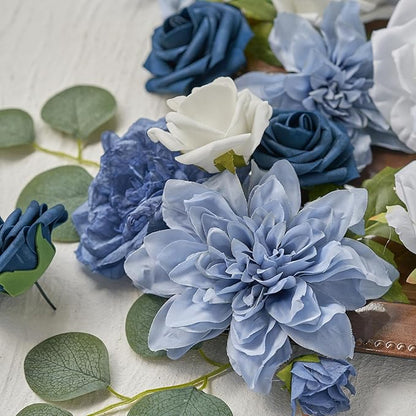 Artificial Flowers, Artificial Rose 25pcs for DIY Wedding Bouquets Centerpieces Arrangements, Navy Blue Foam Roses with Stems for Bridal Shower Party Home Decorations