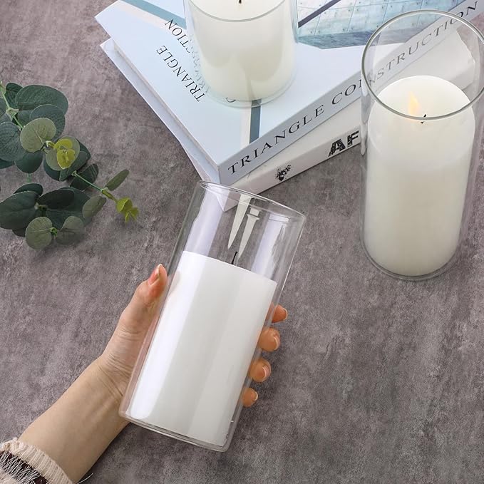 Shihanee 36 Pcs Pillar Candles with Glass Cylinder Vases Tall Hurricane Candle Holders Cylinder Vases for Centerpieces Wedding Party Decor, Total 18 Sets(Clear,White)