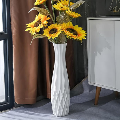 Ceramic Floor Large Vase 24 Inches Tall,White Modern Flower Tall Vases for Office, Home,Farmhouse,Living Room Décor,Simple Origami Design Fall Decorative Porcelain Flower Arrangement Vase Ideal Gift