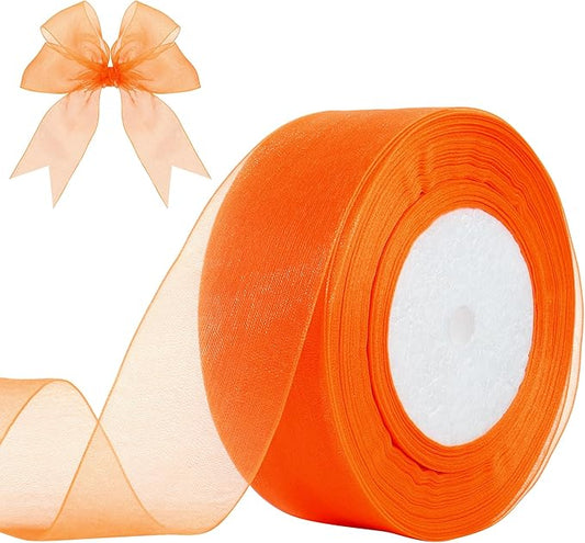 1-1/2 Inch x 50 Yards Sheer Organza Ribbon Chiffon Ribbon for Gift Wedding Flower Bouquet Wrapping Decorations Crafts (Orange)