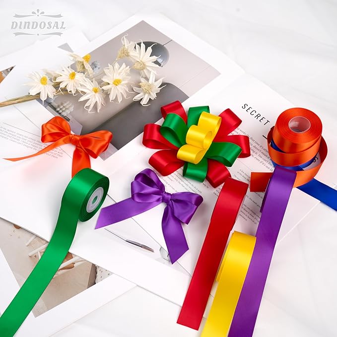Rainbow Satin Ribbon - 1 Inch Colorful Multicolor Fabric for Crafts, Garland, Tulle & Birthday Party Decoration - 60 Yards