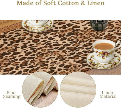Leopard Skin Print Table Runner, Rustic Cottage Country Farmhouse Wildlife Safari Animal Skin Print Dinner Runner for Home Kitchen Dining Table Party Holiday Decor Brown 13x60in