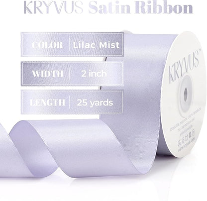 Lilac Mist Satin Ribbon, Double Faced 2 Inch X 25 Yards Lilac Mist Ribbon, Premium Satin Ribbon for Gift Wrapping, Crafts, Hair Bow Making, Sewing, Flower Bouquet, Wedding Party Decor