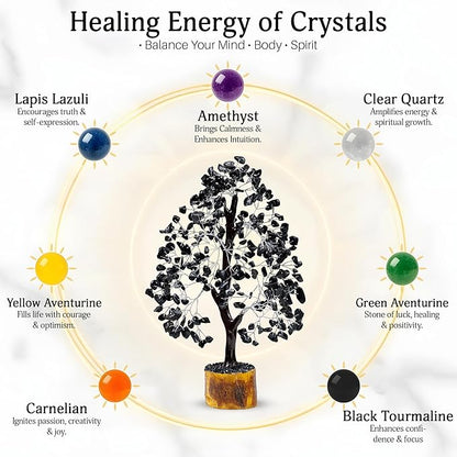 FASHIONZAADI Black Tourmaline Gemstone Tree - Crystal Tree of Life - Crystals and Stones Home Office Decor - Good Luck Gifts for Women
