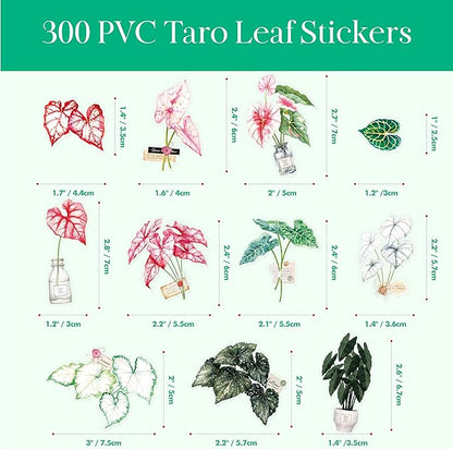 300 PCS PVC Taro Leaf Stickers, Self-Adhesive PVC Greenery Stickers Nature Plant Decals for Scrapbook, Laptop, Journal, DIY Project, Spring Themed Party Decors
