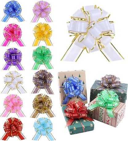 12 Pieces Mixed Color Pull Bow Wrapping Pull Bow Ribbon Pull Bows for Wedding Baskets,6 Inches Diameter Gift Bows, Large Bows for Presents (Style3, 12Pcs)