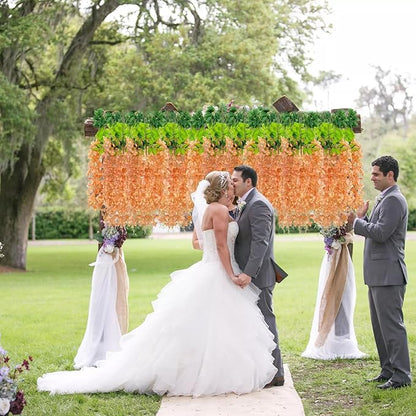 12 Pack Orange Wisteria Hanging Flowers Garland with Lights, 3.44 Feet Artificial Flower Vines, Fake Wisteria, Artificial Vines Hanging Garland for Backdrop Outdoor Patio Garden Decor