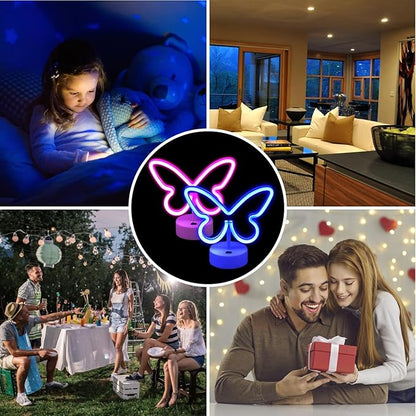 BRIGHTDECK 2 Pack Butterfly Neon Signs, LED Pink Butterfly Sign Battery or USB Powered Decoration Lamp, Neon Lights Heart Decor for Valentines Day, Bedroom, Wedding, Party, Pink Room Decor