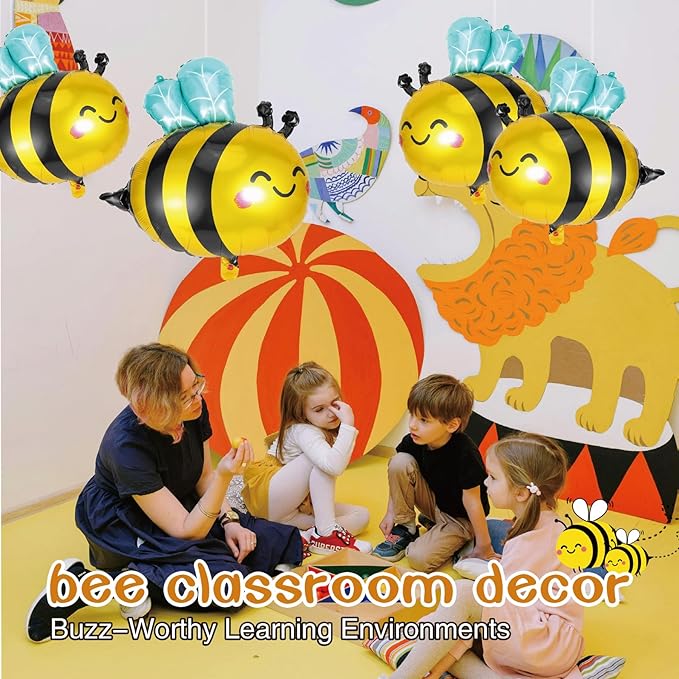 16 Pack Bee Balloons Smile Face Bee Foil Mylar Balloons For Baby Shower & Birthday Party & Bee Party Decorations Black Bee Honeycomb Theme Fall Balloon Arch Kit