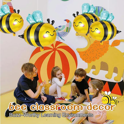 16 Pack Bee Balloons Smile Face Bee Foil Mylar Balloons For Baby Shower & Birthday Party & Bee Party Decorations Black Bee Honeycomb Theme Fall Balloon Arch Kit