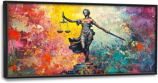 Extra Large Lady Justice Framed Wall Art for Living Room,Oversized Scales of Justice Pictures Wall Decor,Abstract Colorful Canvas Print Painting Modern Artwork Bedroom Office Bathroom 60L x 30W