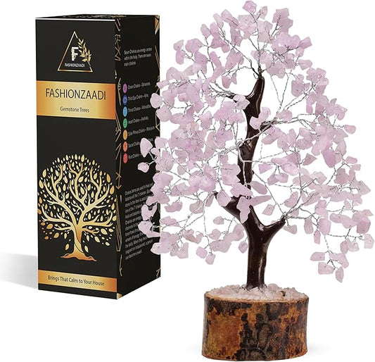 FASHIONZAADI Rose Quartz Crystal Tree of Life for Women Office Decor, Good Luck, Money, Meditation, Positivity, Handmade Healing Crystal Stones Bonsai Tree Spiritual Birthday Gifts for Women