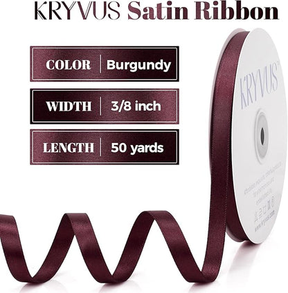 Burgundy Satin Ribbon, Double Faced 3/8 Inch X 50 Yards, Premium Polyester Satin Ribbon for Gift Wrapping, Crafts, Wedding Party Decor