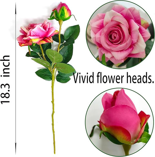 ATFL Pink and Purple Fake Roses Flowers, 6 Pcs Faux Silk Real Touch Moisturizing Artificial Rose Flowers for Decoration DIY Wedding Party Home Office Decoration and Dining Table Centerpiece