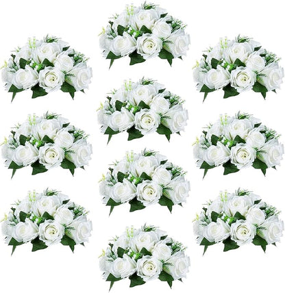Sziqiqi Pack of 10 Fake Flower, Silk Rose Flowers, Suit for Wedding/Party Centerpiece Road Lead Flower Rack Decorations, 10 Pieces
