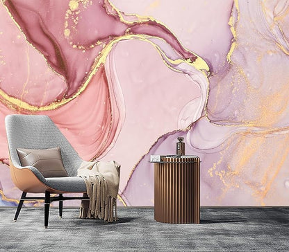 Eierme-Pink Gold Marble Swirl Abstract Background Mural Wallpaper Peel and Stick 160" x 114"