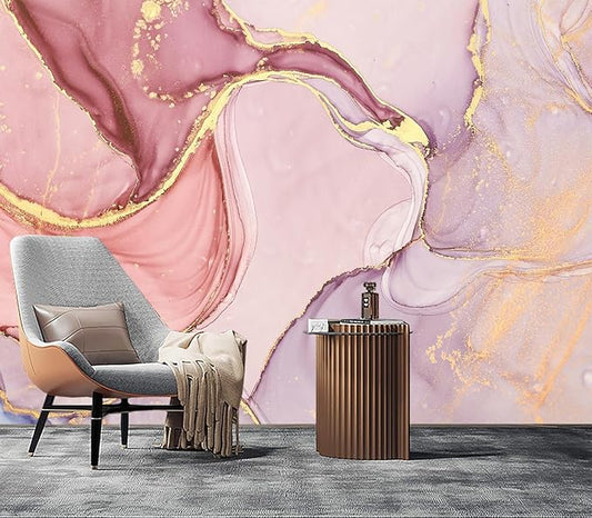 Eierme-Pink Gold Marble Swirl Abstract Background Mural Wallpaper Peel and Stick 160" x 114"