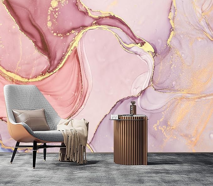 Eierme-Pink Gold Marble Swirl Abstract Background Mural Wallpaper Peel and Stick 137" x 102"