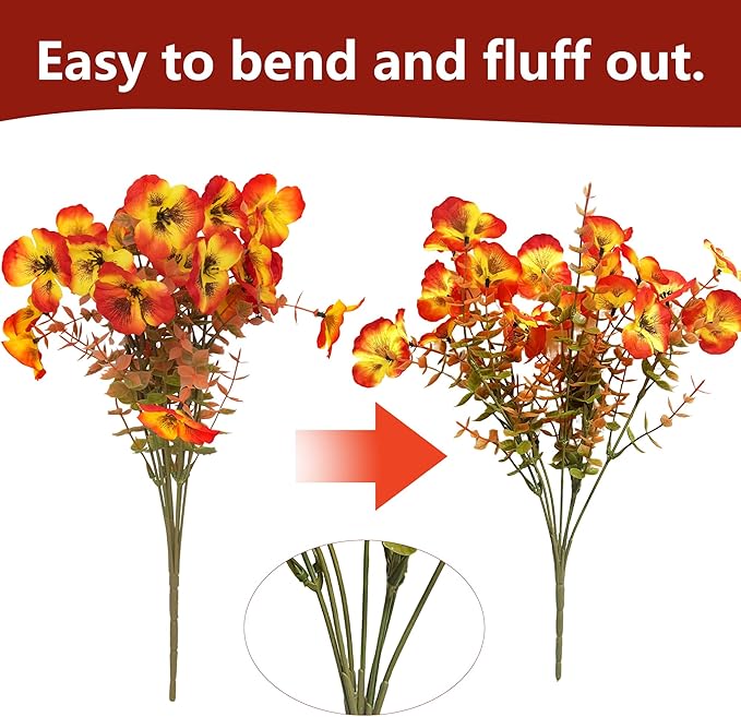 Artificial Flowers Fake Fall Plants for Outside Winter Chrsitmas Decoration, 12 Bundles Silk Fall Mums with Eucalyptus Leaves Fake Plants for Autumn Porch and Home Patio Yard Weeding Decor