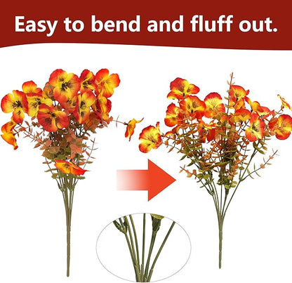 Artificial Flowers Fake Fall Plants for Outside Winter Chrsitmas Decoration, 12 Bundles Silk Fall Mums with Eucalyptus Leaves Fake Plants for Autumn Porch and Home Patio Yard Weeding Decor