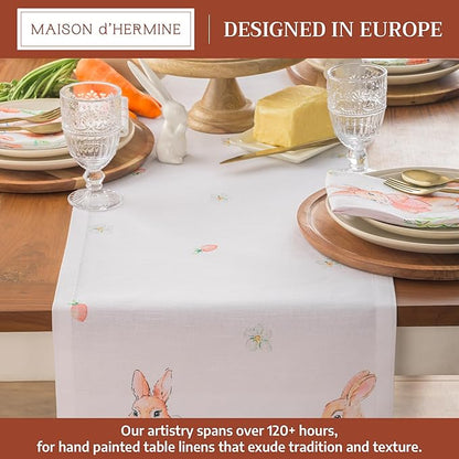 Maison d'Hermine Table Runner 100% Cotton Double Layer Table Runners 108 inches Long Decorative for Home Kitchen Dining Party Baby Shower Wedding Bridal Shower Spring Summer (Bunny Party,14.50"x108")