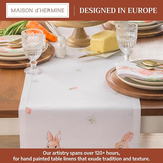 Maison d'Hermine Table Runner 100% Cotton Single Layer Table Runners 108 inches Long Decorative for Home Kitchen Dining Party Baby Shower Wedding Bridal Shower Spring Summer (Bunny Party,14.50"x108")