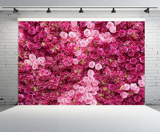15ftx10ft Rose Wall Background Rose Photo Backdrops Spring Party Tea Party Flowers Backdrop Girls Birthday Pink Princess Party Wedding Bridal Shower Pink Floral Anniversary Ceremony Decor