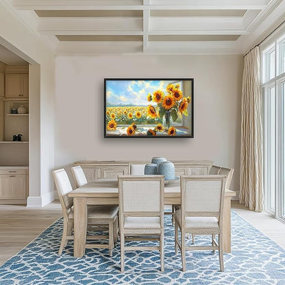 Large Sunflower Wall Art for Living Room, Framed Oversized Flower Field Wall Decor Nature Landscape Canvas Painting Modern Artwork for Living Room Bathroom Bedroom Office Dining Room 36"x24"