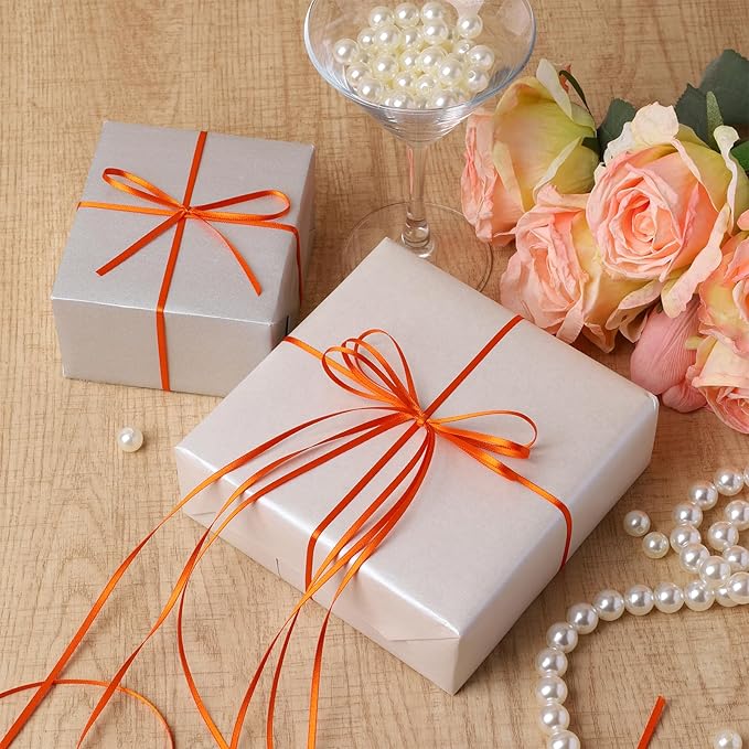 LaRibbons Orange Satin Ribbon 1/8 Inch 100 Yards Thin Luxury Double Faced Russet Orange Silk Ribbon for Flower Bouquet Crafts Gift Wrapping Wedding Fall Decoration