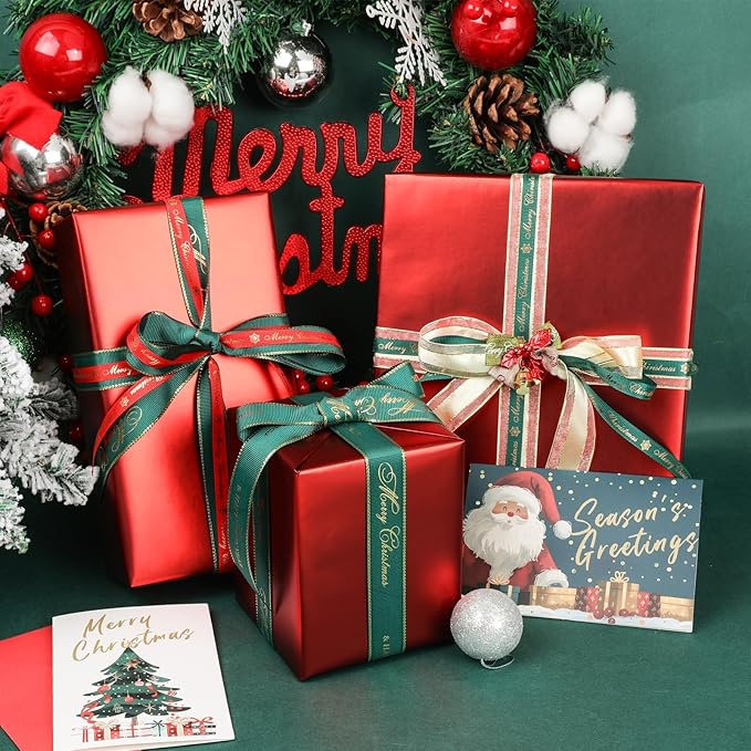 NESCCI Matte Metal Red Wrapping Paper, Solid Color Paper,Gift Wrapping Paper,Perfect for Wedding,Valentine's Day,Birthday, Christmas,Baby Shower,DIY Bouquet (17.5 Inches X 32.8 Feet)