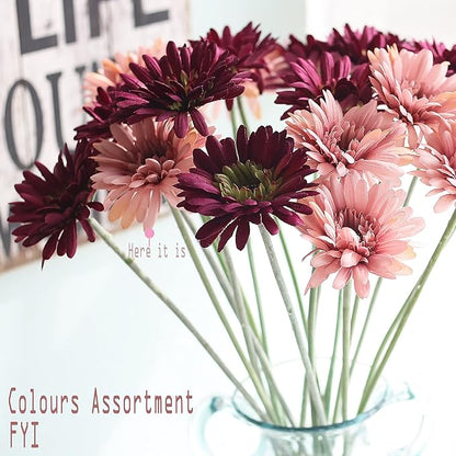 12pcs Artificial Gerbera Daisies,22 Inch Long Stem Silk Daisy Flowers,Realistic Artificial Flower Mums for Home Décor Centerpiece Wreath Supplies Wedding Bouquet,Champagne