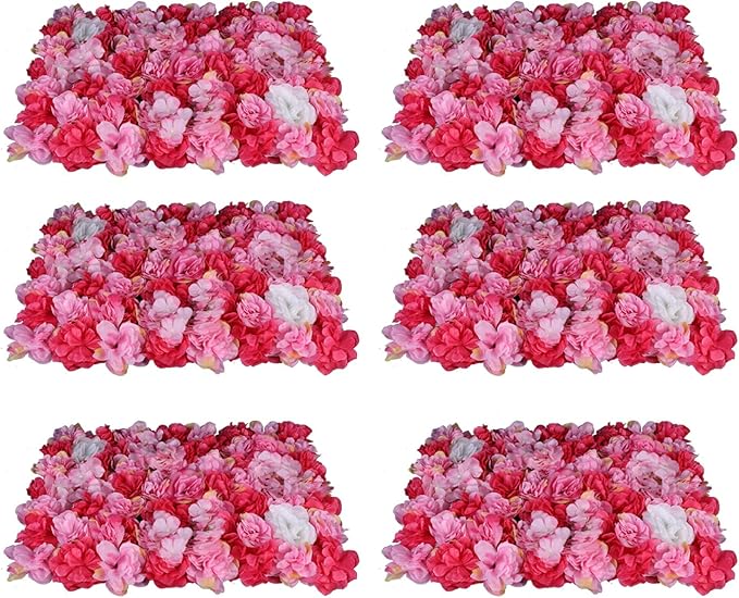 6Pcs 15.75"x 23.62"x 0.79" Artificial Flower Wall Panels,Flower Wall Mat Silk Flower Panels for Outdoor Garden Backyard Fence Fence Privacy Screen and Indoor Wall Decor (6Pcs Rose Red)