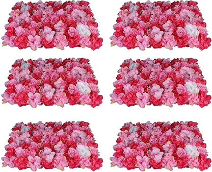 6Pcs 15.75"x 23.62"x 0.79" Artificial Flower Wall Panels,Flower Wall Mat Silk Flower Panels for Outdoor Garden Backyard Fence Fence Privacy Screen and Indoor Wall Decor (6Pcs Rose Red)