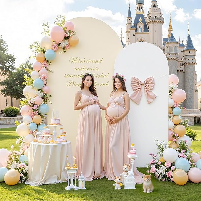 White Beige Arch Backdrop Cover Set of 2-7.2ft 6ft Wedding Arch Covers-Wrinkle Free Stretchy Spandex Fitted Chiara Arch Stand Cover for Birthday Party Baby Shower Photo Photography