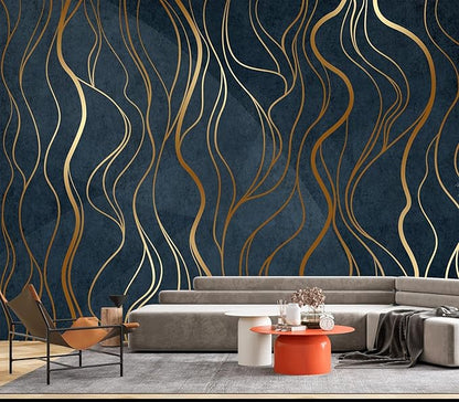 Eierme-Abstract Luxury Golden Wallpaper Wavy line Art Background Dynamic Ribbons 160" x 114"